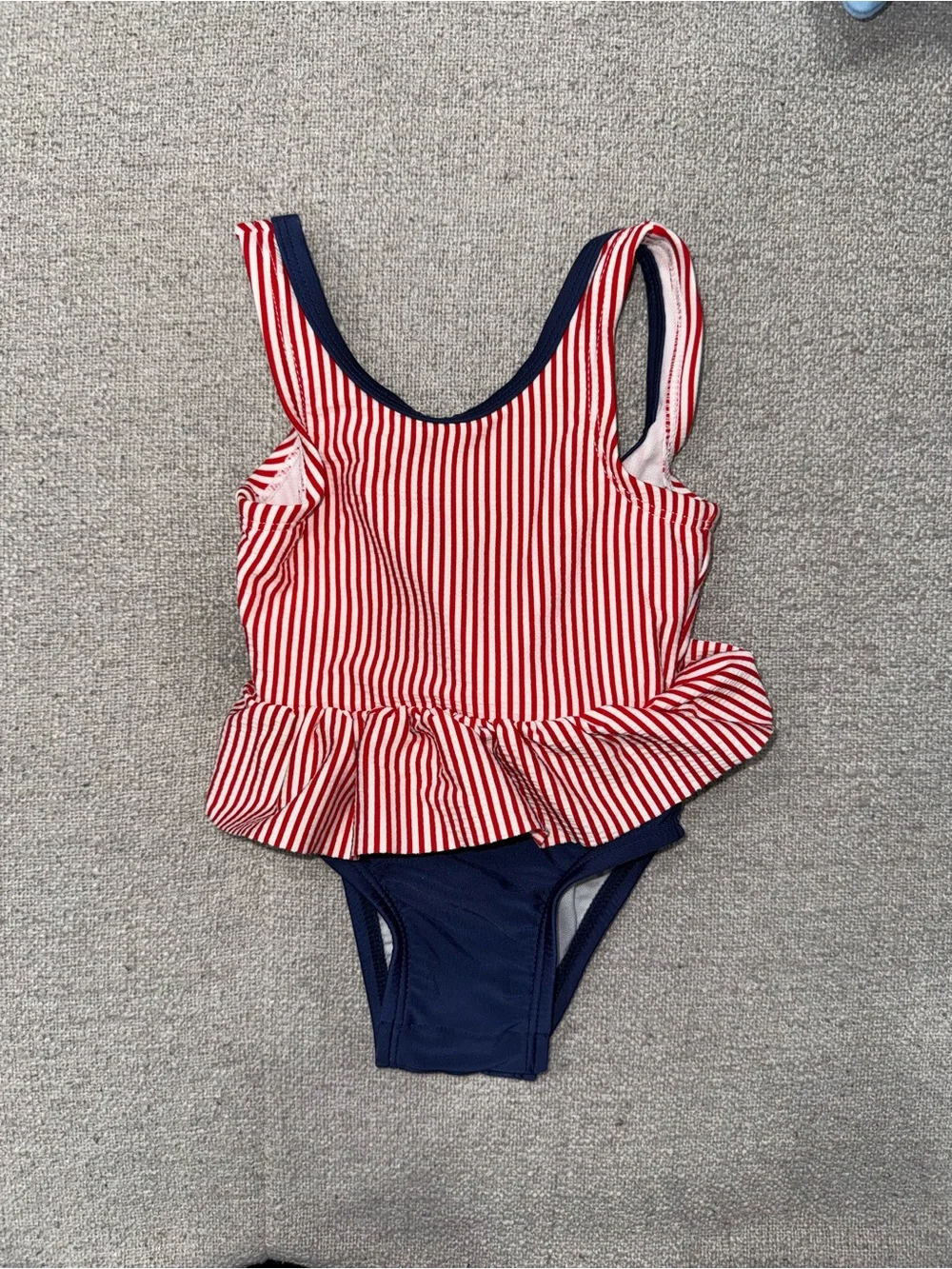 Cat & Jack Red & Navy Striped Peplum One-Piece Swimsuit